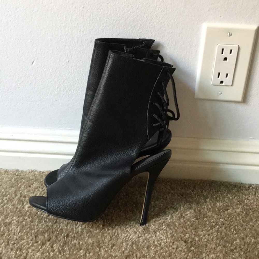 Black Pleasers Open Toe Booties
